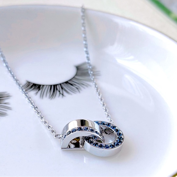 Swarovski Blue “Hollow Interlocking Hoop” Pendant Necklace - Picture 8 of 16